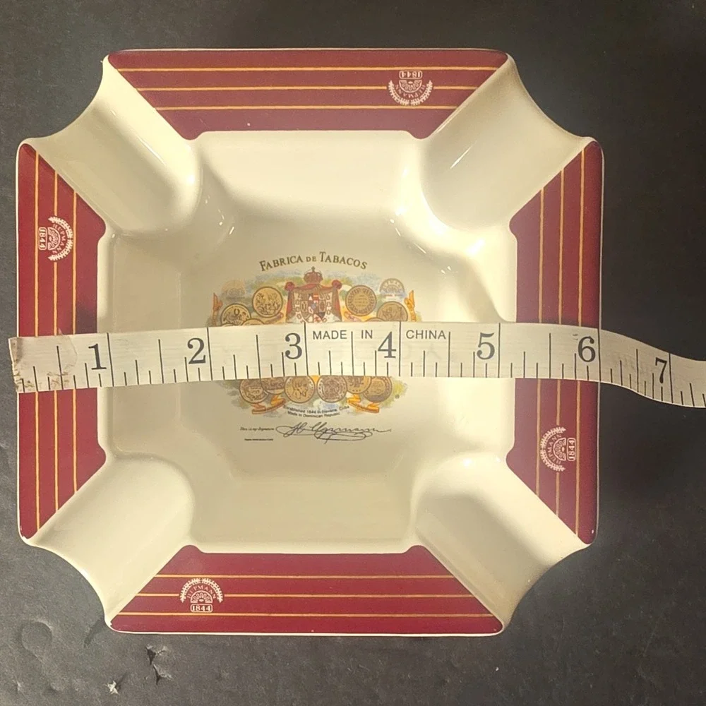 H. Upmann Ceramic Cigar Ashtray 4 Cigar Rest Burgundy Gold Tobacciana